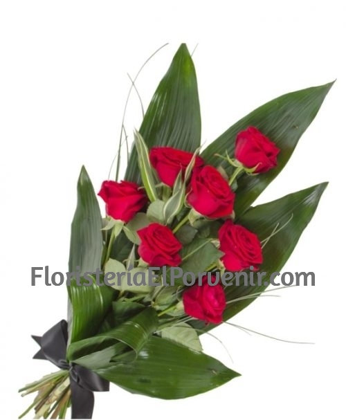 ramo funerario 7 rosas rojas